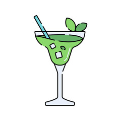 Green Martini Flat design style, green cocktail with mint in a martini glass, perfect for upscale bar branding, modern cocktail guides, and drink infographics.