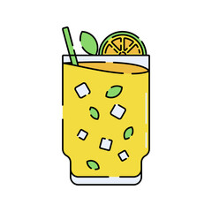 Lemon Drink Flat design style, yellow citrus drink with ice and mint in a glass, ideal for summer menu designs, cafe graphics, and tropical illustrations.