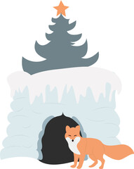 Christmas Fox Winter Cave Den Illustration