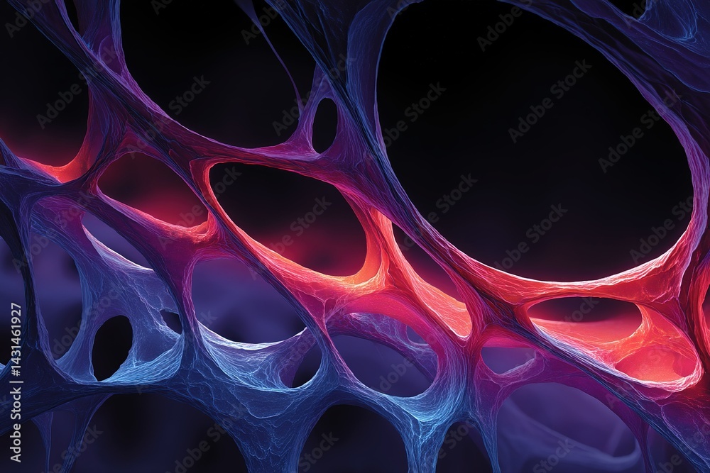 Poster intricate patterns of organic shapes and glowing colors create an abstract design resembling a micro