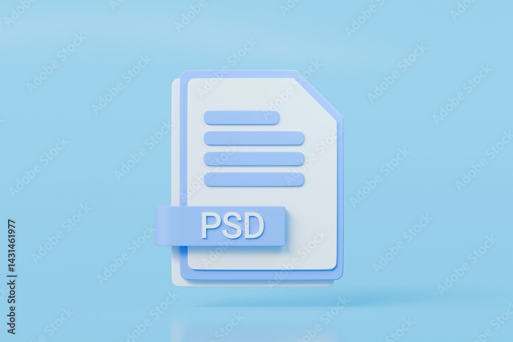 Poster 3d file folder document psd icon. minimal word psd sheet presentation document icon. document form. 