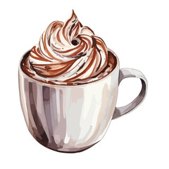 chocolatey cocoa drink with a straw cute watercolors illustration on white background