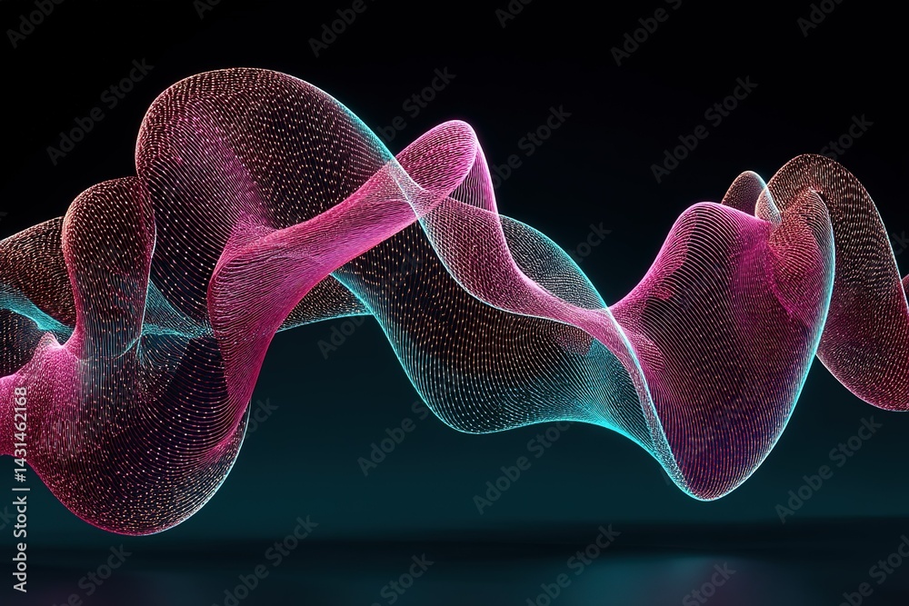 Poster colorful flowing waves create an abstract visual display in a dark environment