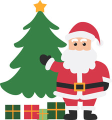 Santa Claus Christmas Tree Gift Illustration