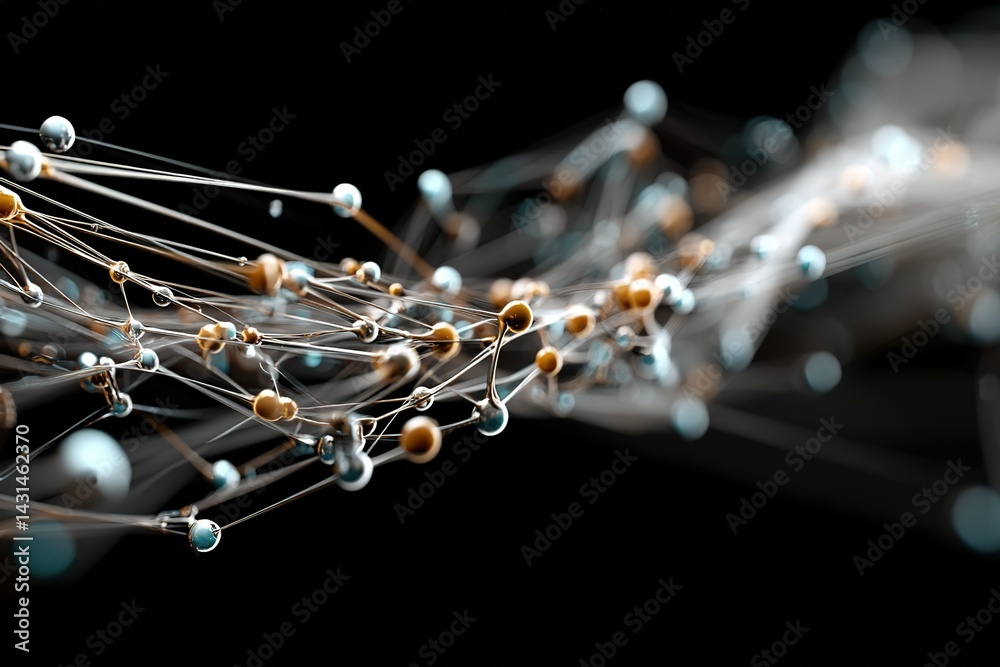 Poster abstract representation of molecular structures floating in space with a dark background
