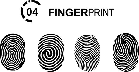 Collection of 4 black fingerprint. Vector eps10