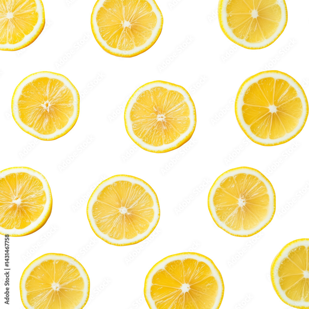 Aufkleber Vibrant lemon slices scattered on stark backdrop, creating a refreshing visual rhythm with isolated clarity