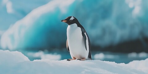 Fototapeta premium Adorable Penguin Standing on Ice in Snowy Antarctic Scene