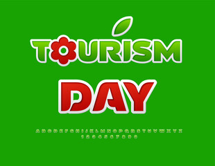Vector Travel Advertisement Tourism Day. Elegant Green Font. Trendy Decorative Alphabet Letters, Numbers and Symbols set.
