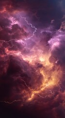 Dramatic Storm Clouds:  Purple and Gold Lightning Flashes