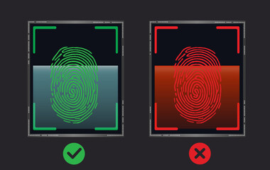 Fingerprint scanning security system screen stock illustration. 