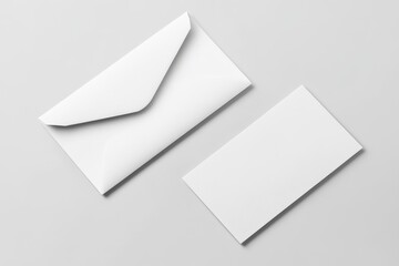 Blank white envelope and card mockup on a light surface.