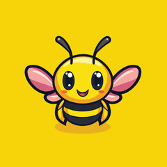 Bee mascot cute cartoon no details solid background bright