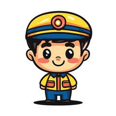 Bus Conductor boy mascot cute cartoon no details solid background bright