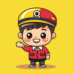 Bus Conductor boy mascot cute cartoon no details solid background bright