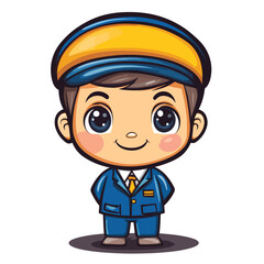 Bus Conductor boy mascot cute cartoon no details solid background bright