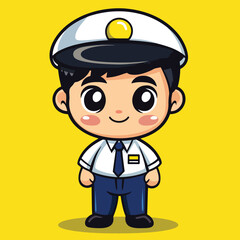 Bus Conductor boy mascot cute cartoon no details solid background bright