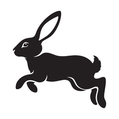 Minimalist running rabbit vector illustration emphasizing sleek form – running rabbit silhouette – running rabbit vector – running rabbit illustration – silhouette of running rabbit