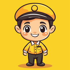 Bus Conductor boy mascot cute cartoon no details solid background bright