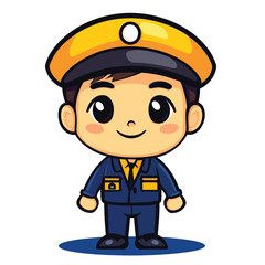 Bus Conductor boy mascot cute cartoon no details solid background bright