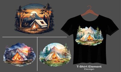 Obraz premium t shirt element design Camping Vintage Bundle and Colorful mountain adventure Logo illustration