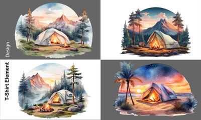 Travel Camping t shirt design and mountain adventure Vintage logo vector illustration