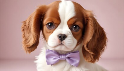 Dapper Cocker Spaniel Dog Wearing Bow Tie in Studio Portrait