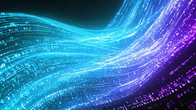 Number, particle and line glow move around digital world particle effect.Motion graphic digital technology futuristic conceptual with 3d rendering