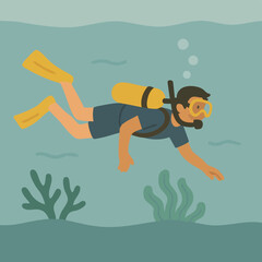 Scuba diver swimming gracefully through vibrant coral reefs, discovering the breathtaking beauty of the underwater ocean world