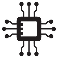 Microchip with digital circuits Black Vector silhouette