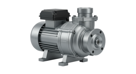 Metal electric water pump with flange, a power unit for industrial usage on black background