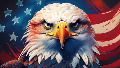 Celebration of July 4 with a fierce bald eagle highlighting national pride and liberty.