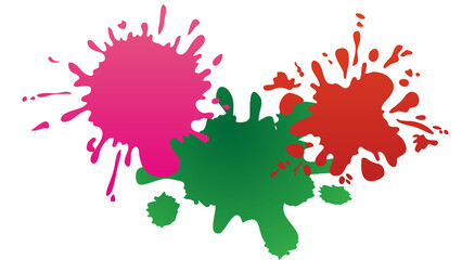 Three vibrant paint splashes in pink, green, and red, arranged dynamically.
