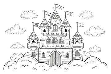 Obraz premium castle on the hill kids coloring book page design 