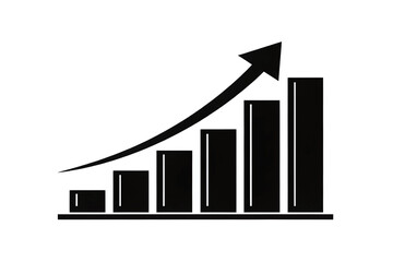 Upward trending bar graph showcasing exponential growth progress and success Simple black and white design on a white background Clean bold lines depict a positive trajectory