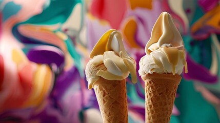 Delightful Rich and Creamy Gelato Served in Handmade Cones With Colorful Backdrop