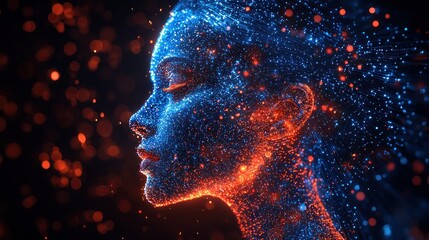 Digital Woman: A Fusion of Blue and Orange Light