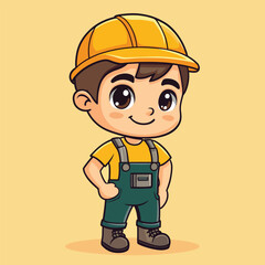carpenter man mascot cute cartoon no details solid background bright