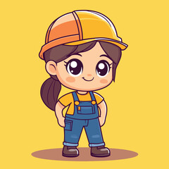 carpenter woman mascot cute cartoon no details solid background bright