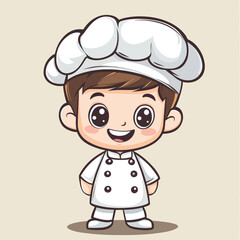 Chef boy mascot cute cartoon no details solid background bright