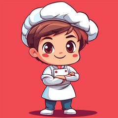 Chef boy mascot cute cartoon no details solid background bright