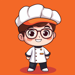 Chef boy mascot cute cartoon no details solid background bright