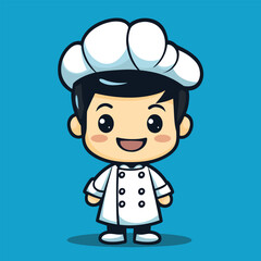 Chef boy mascot cute cartoon no details solid background bright