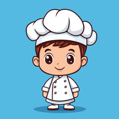 Chef boy mascot cute cartoon no details solid background bright