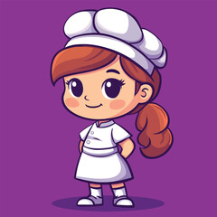 Chef girl mascot cute cartoon no details solid background bright