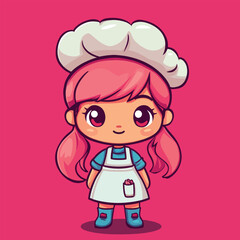 Chef girl mascot cute cartoon no details solid background bright