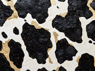 Black glitter cow print pattern on white background, bold contrast, trendy fashion style