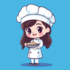 Chef girl mascot cute cartoon no details solid background bright