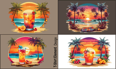 Tropical beach Adventure T-shirt vector Element Set and Summer Sunset beach surfing logo set vector illustration design
Set Summer beach vacation surfing T-shirt vector bundle Element Design and Logo 