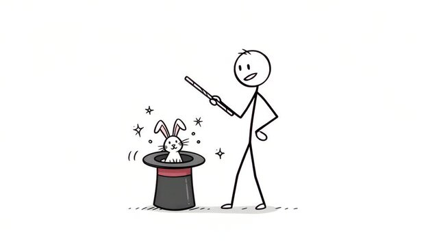 animated line figure character of a magician performing a magic trick